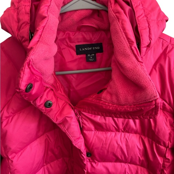 Lands' End Women's Plus 18 XLP Down Puffer Coat Removable Hood Pink Warm - Picture 3 of 7